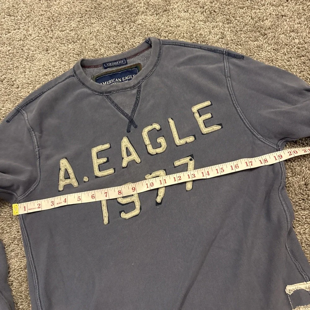 American Eagle Sweatshirt Mens Blue Vintage Fit Crewneck Eagle Fleece 1977 Small